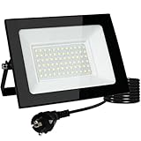 Meision Strahler Außen 50W, Scheinwerfer Mit Stecker, Superhell Aluminium Warmweiß LED Fluter 3000K IP66 Wasserdicht, Außenstrahler Mit 3 Meter Kabel für Garage, Garten, Flur