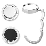 Diompirux 2 Stück Faltbare Antirutsch Taschenhaken Halterung, Tisch Handtaschenhalter Haken, Kreative Geschenke für Frauen, Silber Metall Taschenaufhänger, für Schreibtisch, Büro, Restaurant, Bar