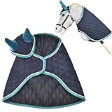 LarDen Hobby Horse Zubehör – Set Supreme Turquoise – Handgefertigte Decke & Fliegenhaube für Steckenpferd, Stockpferd & Spielpferd – Ohrenkappe, Ohrenhaube, Fliegenohren für Kinder – Hobby Horsing