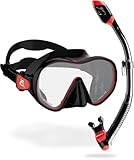CRESSI F-Dual + Supernova Dry Combo Black/Red - Tauchmaske und Trockenschnorchel Set zum Schnorcheln und Gerätetauchen, Schwarz/Rot, Einheitsgröße, Unisex