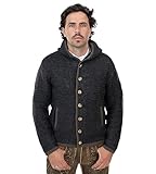 Herren Trachtenjacke mit Kapuze – Trachten-Strick-Jacke aus Wolle – Hoodie Strickjacke Grau/Anthrazit Cardigan - Arvid (M)
