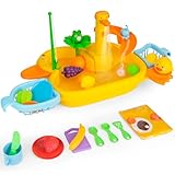 Küchenspüle Spielzeug Set mit Wasser-Recycling Wasserhahn und Waschbecken,Geschirr Set, mit Obst-Schneiden für Kinder ab 3 Jahre für Pool/Garten/Strand Sommer Outdoor Geschenk