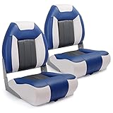 SUNDGORA P1 Prämie Marine Klappbarer Bootssitz mit hoher Rückenlehne, Edelstahlschrauben inklusive, B1-Weißes Pazifikblau Charcoal (2 Sitze)