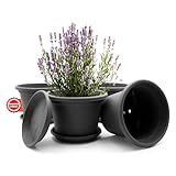 BigDean 4 Stück Blumentopf mit Untersetzer rund ø 25 cm Anthrazit – wetterfester Pflanzkübel Made in Europe