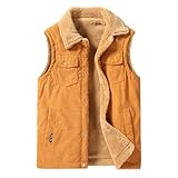 Anybird Herren Sherpa-Fleece gefütterte Cordwollweste, warme, ärmellose Jacke mit Knöpfen, Oberbekleidung,Orange,L