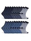 Basic Treasure 10 Paar Süsse Damensocken mit Streifen und Punkten Baumwolle, Bunte Damen socken (DE/NL/SE/PL, Numerisch, 35, 38, Regular, Regular, Blau Mix)