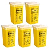 Gatuida 5 Stück Kanülenabwurfbehälter, 1 Liter/1000ml Spritzenabwurfbehälter mit Deckel, Sharps Container für Kanülenbox Entsorgungsbox Kanülensammelbox, Kanülensammler für Medizinische & Tattoo
