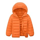 KODMNSW Daunenjacke Mädchen Steppjacke Leicht Puffer Mantel Winterjacke Soft Dünne Daunenmantel Pufferjacke mit Kapuze Lightweight Wintermantel Softshelljacke Outdoorjacke Orange 15 Jahre