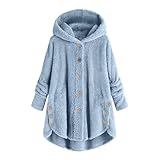 Winterjacke Damen Warm Teddyjacke Mit Knöpfen Fleecejacke Elegant Kapuzenjacke Teddyfleece Damenmantel Einfarbig Wintermantel Warm Plüschjacke Winter Plüschmantel Outdoor Flauschjacke Langarm