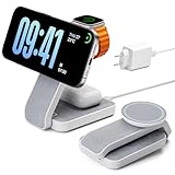 Eazpower Magsafe Ladestation für Apple Watch und iPhone 3 In 1 Faltbar, Kabellose iPhone Ladestation Magsafe Ladegerät Mehrere Geräte, Reisen Tragbar Wireless Charger