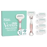 Gillette Venus Deluxe Smooth Sensitive Rasierer Damen, Damenrasierer + 9 Rasierklingen mit 5-fach Klinge, Geschenk für Frauen