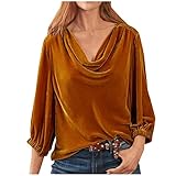 Goldener Samt Langarmshirt Damen Elegante Plissiertes Pullover Einfarbig Lätzchen Kragen Bluse Locker Pulli Weich Langarm T-Shirt Modische Oberteile Teenager Mädchen Top Bequem Longsleeve Tshirt