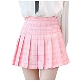 PPangUDing Tütü Rock Minirock Damen Mädchen Klassisch Kariert Hohe Taille A-Linie Plissee Flared Basic Mini Rock Kurz Ballet Tanzrock Faltenrock Skaterrock für Karneval Party (XS, Rosa)