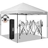 cobizi Pavillon 3x3m Faltbar Faltpavillon Wasserdicht UV Schutz 50+ Pop Up Gartenpavillon One Push Gartenzelt Outdoor Partyzelt 3 Höhen Faltzelt für Camping/Markt/Festival, Tragetasche mit Rollen,Weiß