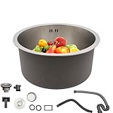 Edelstahl Spüle Rund 304,Einbauspüle Klein, Durchmesser 41Cm, Rundes Spülbecken Spüle Mit Überlauf Inkl, Rund Küchenspüle, Camping Waschbecken Mit Filter Und Kanalisation