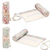 2 Stück Rollmäppchen Leinwand Bleistift Wrap, 36 Löcher Stifte Mäppchen Rolle, 20cm Leinwand Stifterolle Rolle, Stifterolle Rollmäppchen, Pinselrollen Beutel Segeltuch für Aquarellstifte, Bleistifte