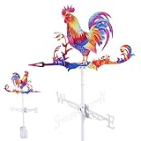 Wetterhahn fürs Dach 65×36cm Wetterhahn für Garten Edelstahl Rostfrei Mastdesign Hahnenform Windrichtungsanzeiger Geeignet für Innenhöfe Gärten Dächer Terrassen im Freien (Hahn)