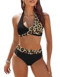 AI'MAGE Damen Bikini Set Sexy Triangel Badeanzug Strand Ties Zweiteiliger Bademode Bikinihose Swimsuit, Leopard, L