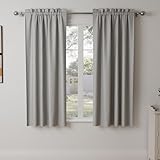 Pacok Verdunklungsvorhänge 2er Set Gardinen Blickdicht Thermo Hitzeschutz Gardine Lichtundurchlässig für Schlafzimmer Wohnzimmer,Grau Kurz Vorhänge Verdunkelnd H 137 x B 113 cm