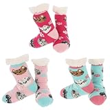 Nuzzles Kinder Kuschelsocken 3 Stück, mit Fleece gefüttert, rutschfeste Sohlen, Tiermotive, Einheitsgröße, ab 3 Jahren, Kitty Cat, Einheitsgröße