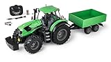 Carson 1:16 Deutz-Traktor 8280 TTV mit Anhänger 100% RTR - RC Traktor, Ferngesteuertes Fahrzeug mit Licht und Sound, inkl. Batterien und Fernsteuerung, Ferngesteuerter Bulldog