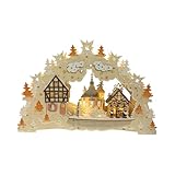Wichtelstube-Kollektion LED Schwibbogen Fachwerkhäuser Lichterbogen Weihnachten beidseitig bemalt Schwippbogen Echtholz batteriebetrieben mit integriertenTimer 45cm