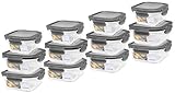 Lock & Lock Lebensmittelbehälter Boroseal Glasboxenset 12-tlg. (4x 750ml Box, 4x 500ml Box, 4x 300ml Box) Quadratisch Inklusive SeleXions Multifunktionsspachtel