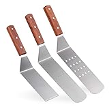 Relaxdays Grill Pfannenwender, Edelstahl, 3er Set, 2 Plancha Wender, 1 Grillspachtel, Profi Teppanyaki Zubehör, rotbraun, 3