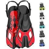 Khroom Kurze Flossen Erwachsene / Kinder Gr.32-47 | verstellbare Schnorchelflossen kurz | Schwimmflossen Kurzflossen zum Schnorcheln | Taucherflossen einstellbar zum Schwimmen / Tauchen (Rot 37-41)