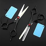 GZSLKSCD 6 Zoll 440c Schwarze Friseurschere, Friseurschere zum Ausdünnen von Haaren (Farbe: Set) (Farbe: Set)