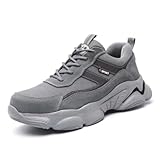 DXSYGMBN Sicherheitsschuhe Arbeitsschuhe Herren Leicht Stahlkappenschuhe Atmungsaktiv Arbeitsschutzschuhe,Grau,42 EU