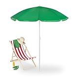 Relaxdays Sonnenschirm, Ø 160 cm, knickbar, höhenverstellbar, UV-Schutz, Strandschirm mit Tasche, Strand & Balkon, grün