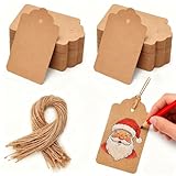 HAKACC 200 Stück Geschenkanhänger Braun, 4x7cm Kraftpapier Etiketten mit Juteschnur für Weihnachtsgeschenke, Geschenkverpackung, Hochzeit, Geburtstag und DIY Basteln