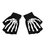 Vdaxvme 1 P Halloween Stretch Gestrickte Halbfinger Handschuhe Winter Warm Glow Skull Skelett Radfahren Fäustlinge Frauen Winter, Schwarz , B
