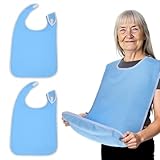 Bewudy 2 Stück Senioren Lätzchen für Erwachsene, Senioren Lätzchen Zum Waschen Waschbar Bequem Und Hautfreundlich Frottee-Lätzchen für Ältere Behinderte (Blau)