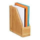 Relaxdays Stehsammler Bambus, A4, Zeitschriften & Dokumente, Büro, Schreibtisch, Stehordner, HBT: 30x10x26,5 cm, Natur