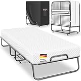 KESSER® Klappbett 200x90cm Gästebett inkl. Matratze aus Memory-Schaum & Rollen | faltbares Reisebett mit Metallrahmen für Erwachsene belastbar bis 250kg | Metallbett mit Schaumstoffmatratze & Cover