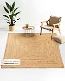carpetfine Juteteppich Nele Beige handgewebt aus Jute 80x80 cm | Kleiner Quadratischer Naturfaserteppich im Boho Style für Wohnzimmer, Küche und im Flur