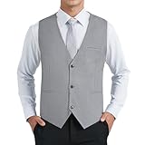 HISDERN Anzugwesten Herren Grau Formale Elegant Anzugweste Einfarbige Anzug Weste Baumwolle Hochzeit Westen für Männer mit Taschen 4XL
