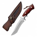 TIMKOSS Outdoor Angelmesser Survival Camping Messer Feststehende Klinge Scharfes Bushcraft Gürtelmesser mit Lederscheide