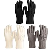 YyiFcg Handschuhe Damen, Thermo Handschuhe Damen, Touchscreen Handschuhe, 3 Paar Winterhandschuhe Damen, Warme Handschuhe Frauen mit Touchscreen-Funktion, Elegante Farben Schwarz Weiß Grau