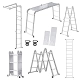 YRHome 6 in 1 Leiter Mehrzweckleiter Alu Gelenkleiter Klappleiter Steigleiter 340cm Multifunktionsleiter Aluleiter Kombileiter mit Plattformbis 150KG belastbar 4x3 Stufen Silber