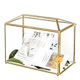 NCYP 26cm Large Geometric Glass Card Box Terrarium mit Schlitz und Herzschloss, Fuß, Gold, handgefertigt, Messing, für Hochzeitsempfang, Wishwell, Andenken-Herzstück, Glasbox und nur Schloss