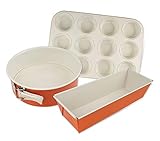 Dr. Oetker Backformen-Set DieMaus, runde Springform, hochwertige Kastenform aus Stahlblech, Formen mit Antihaftbeschichtung, langlebige Muffinform (Farbe: Maus-Orange/Creme), Menge: 1 x 3er Set
