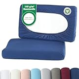 BaSaTex Bio Kissenbezüge Spannbezüge 2er Pack für Nackenkissen und Gesundheitskissen | 97% GOTS-Zertifizierte Baumwolle + 3% Elasthan | ca. 45-60 x 30-40 cm – 20 cm Steg | Navy