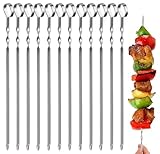12 Stück Grillspieße mit Nylontasche, 39CM Grill Kabob Spieße Edelstahl Lange Spieße Schaschlikspieße Fleischspieße, für Lagerfeuer Oder Grillschale