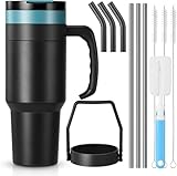 Homealexa 1182ml Thermobecher Kaffeebecher to Go Trinkbecher mit Deckel und Strohhalm Wasserflasche Edelstahl Vakuum Isolierbecher Reisebecher Ideal für Heiß- und Kaltgetränke, Kaffee,Tee,Autobecher