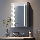 Dripex Spiegelschrank Bad mit Beleuchtung, LED Badezimmerschrank mit Spiegel, Beschlagfrei, 3 Lichtfarbe Einstellbar, Dimmbar, Steckdose und Glasablage, Linkstürig 45 x 60 cm Grau Verbesserte Version