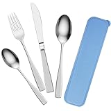 Truevaste 25 STK. Edelstahl Besteck Set Silber mit Aufbewahrungsbox aus Weizengras 5 Personen,Essbesteck Erwachsene mit Messer,Gabel,Löffel,Spülmaschinenfest,Campingbesteck für Reise,Picknick,Büro