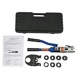Fyssnn Hydraulische Crimpzange 10t Presszange für Kupferrohr, Rohrpresszange mit 7 V-Kontur Matrizen & Drehkopf & Werkzeugkoffer, Hochleistungs-Crimper für Elektro, Industrie, Schiffsbau (Orange)